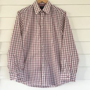 NICK GRAHAM RED & WHITE PLAID BUTTON DOWN SHIRT BIG BOYS SIZE S/P